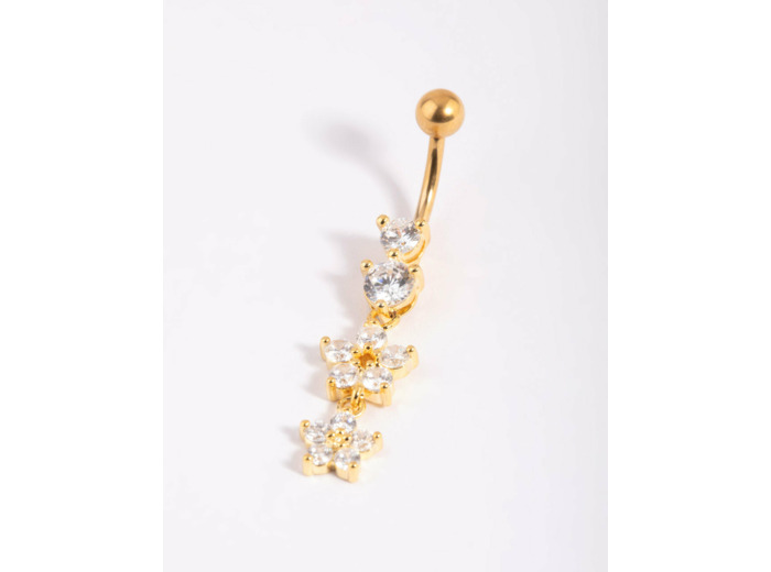 Gold Plated Titanium Flower Belly Bar