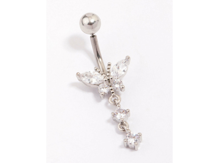 Titanium Cubic Zirconia Butterfly Drop Belly Piercing