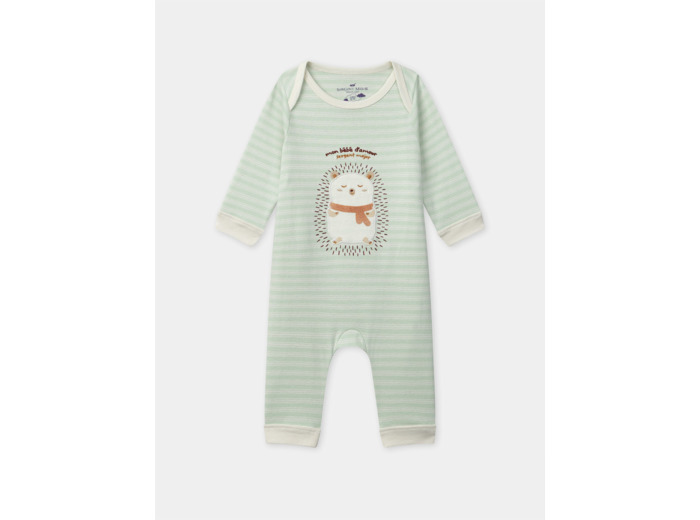 Grenouillère à rayures vertes patch hérisson sans pressions Bébé Garçon