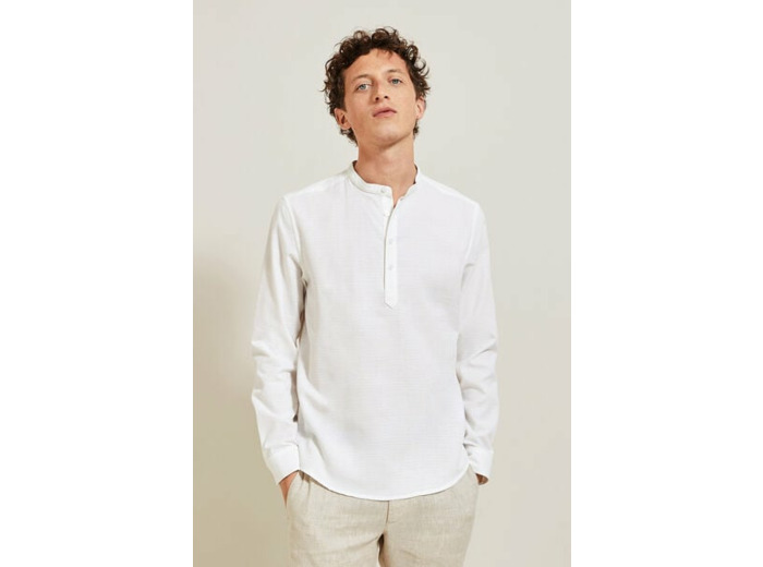Chemise en coton col mao - Blanc
