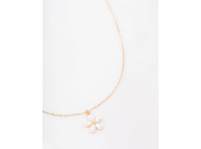 Gold Pearl Flower Short Necklace
