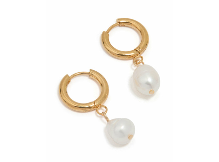 Waterproof Gold Plated Stainless Steel Freshwater Pearl Drop Huggie Earrings