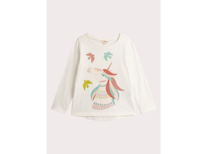 T-shirt écru animation licorne avec glitter pour fille