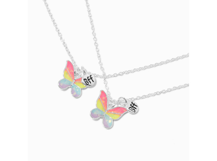 Colliers à pendentif papillon phosphorescents best friends - Lot de 2