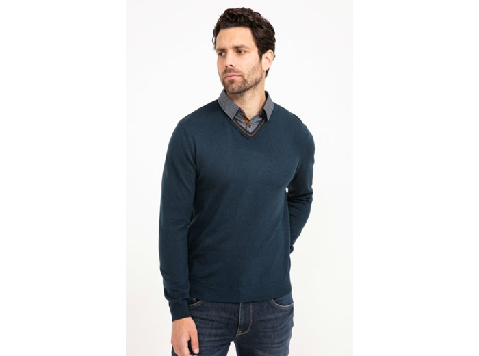 Pull Uni Col V Avec Chemise