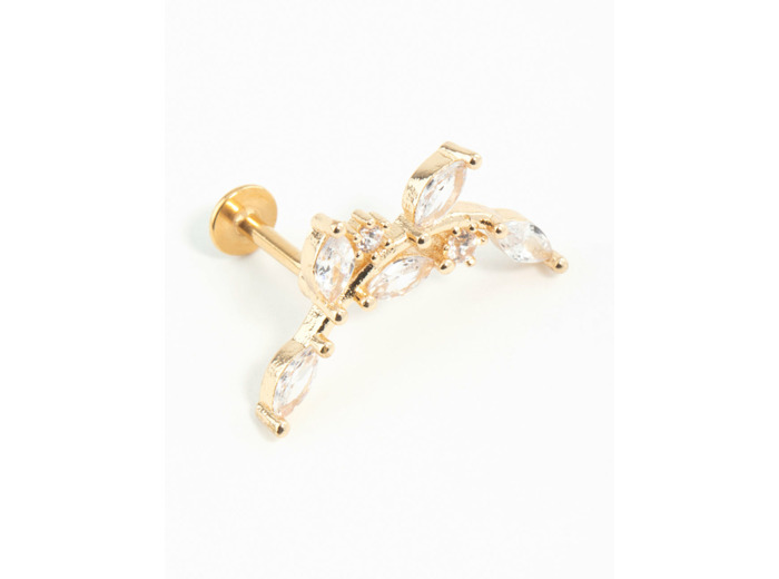 Gold Plated Surgical Steel Curved Vine Single Flat Back