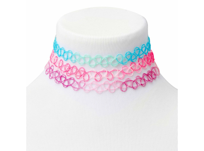 Ras-de-cou effet tatouage à paillettes pastel - Lot de 3