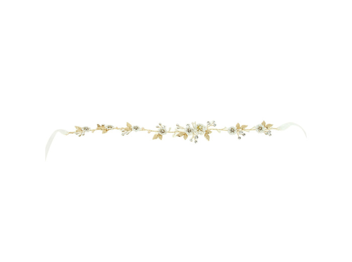 Serre-tête doré à fleurs - mariage