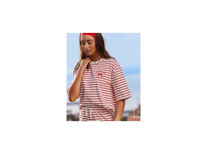 T-shirt marinière en jersey épais avec broderie Hello Kitty