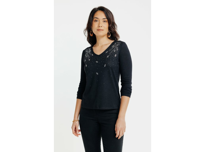 Tee-Shirt Strass Col V
