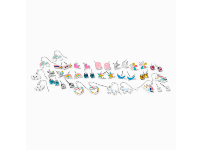 Boucles d’oreilles licorne arc-en-ciel - Lot de 20