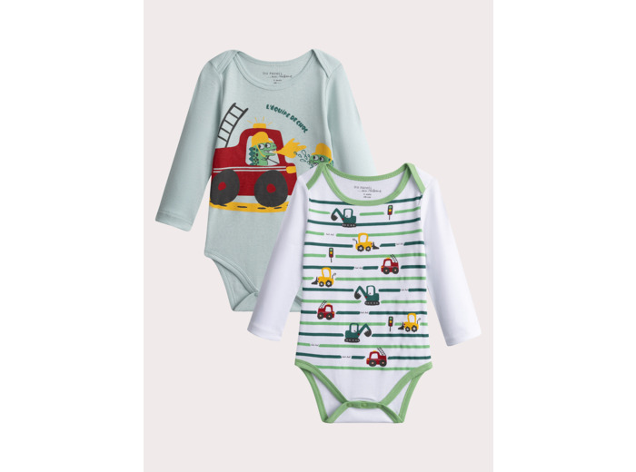 Lot de 2 body manches longues à motif tracteur pour bébé garçon