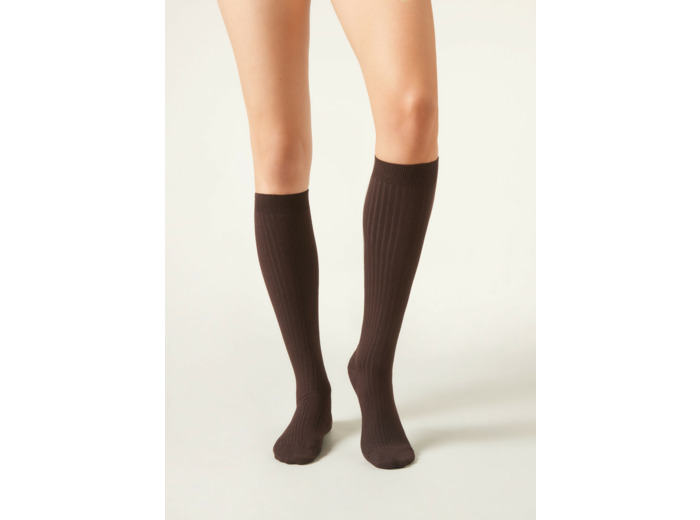 Chaussettes longues en cachemire côtelées