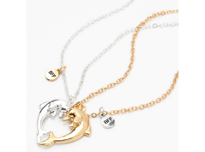 Colliers dauphins cœur fendu en deux best friends - Lot de 2