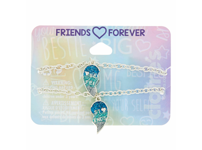 Bracelets Best Friends couleur argenté avec charms cœur bleu