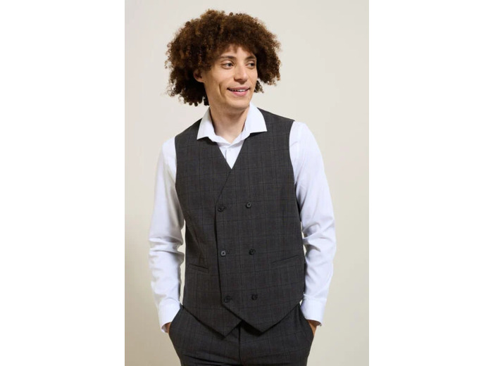 Gilet de costume à carreaux - Gris moyen