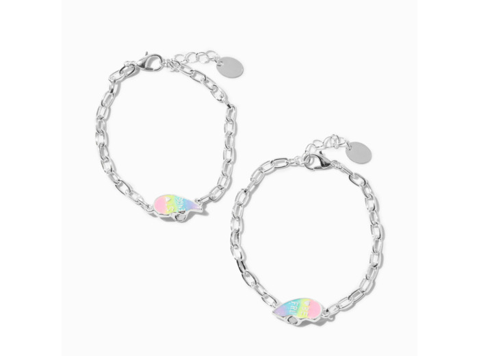 Bracelets à breloques cœur fendu arc-en-ciel phosphorescents best friends - Lot de 2