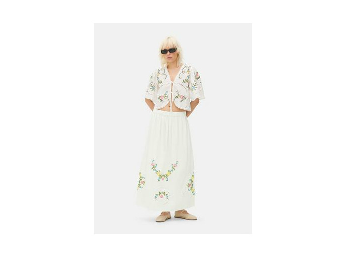 Jupe mi-longue à motif floral brodé