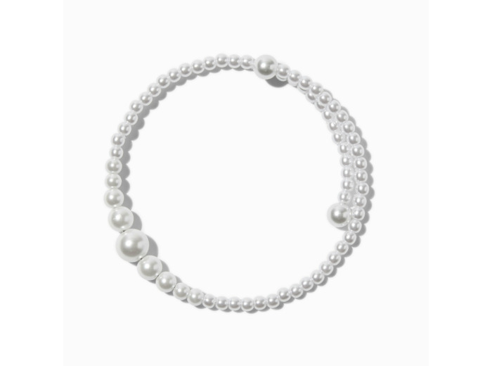Bracelet double tour de poignet perle d'imitation blanc