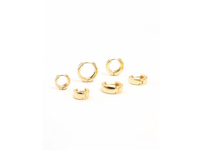 Gold Plated Thick Bold Hoop Earrings 3-Pack