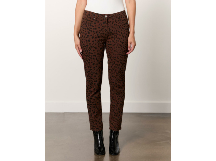 Pantalon 7/8 slim imprimé léopard MARRON Femme