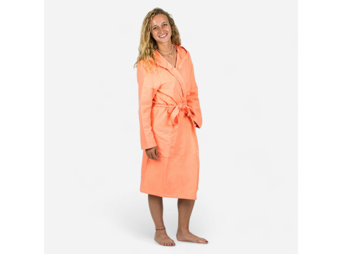 Peignoir de bain compact femme à capuche en microfibre corail
