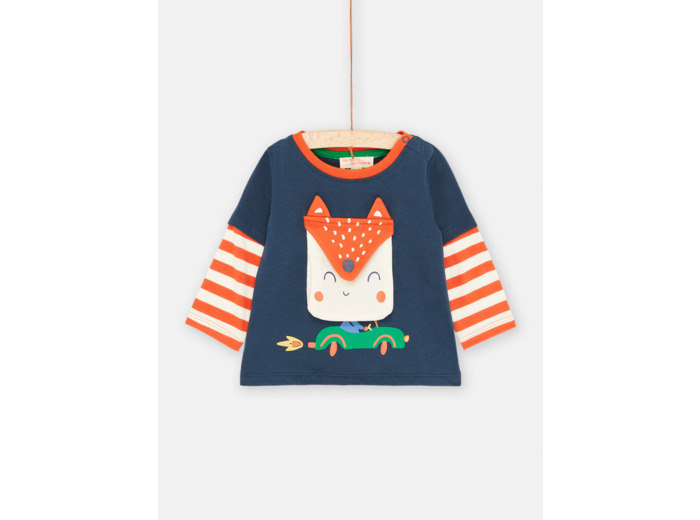 T-shirt bleu outremer à poche renard pour bébé garçon