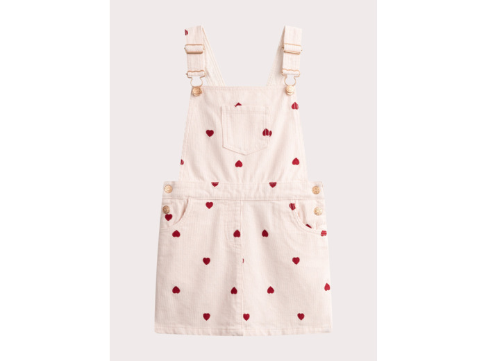 Robe écru en velours côtelée avec cœurs brodés pour fille
