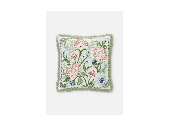 Coussin carré à fleurs brodées