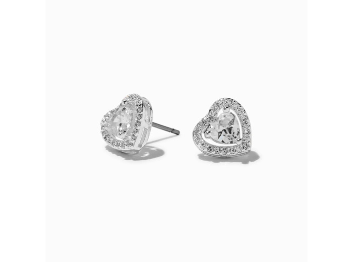 Clous d'oreilles en zircon cubique cœur couleur argentée