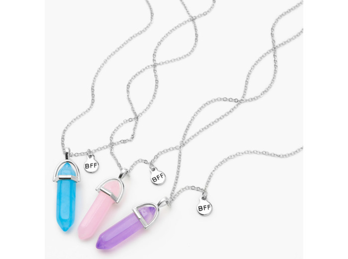 Colliers à pendentif avec strass best friends couleur argentée - Lot de 3