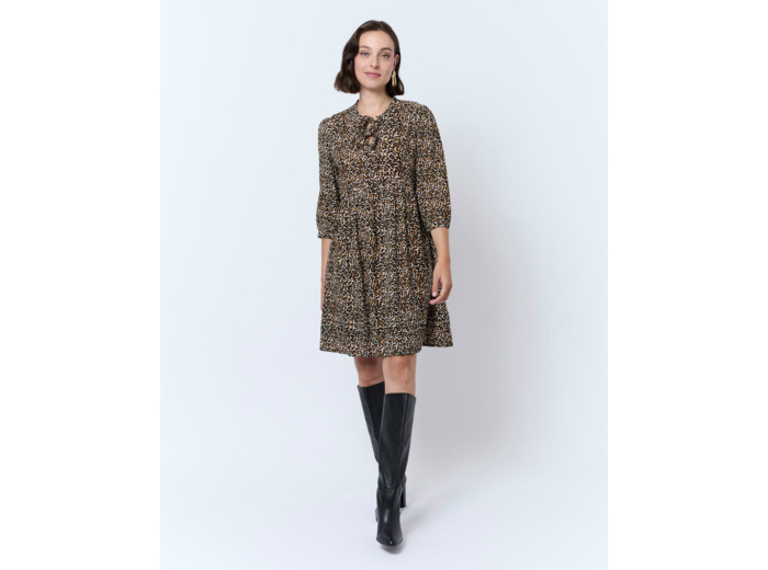 Robe courte imprimé léopard MARRON