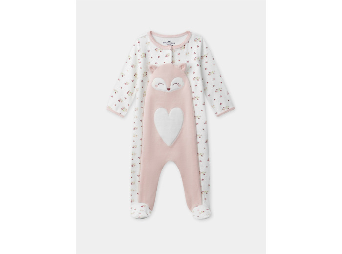 Grenouillère blanc imprimé fleuri et patch renard en velours Bébé Fille
