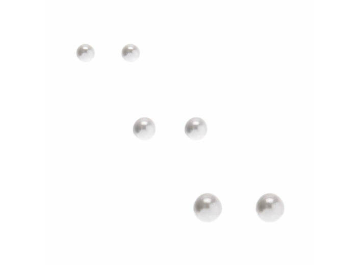 Clous d'oreilles perles d'imitation blanches de tailles graduelles - Lot de 3