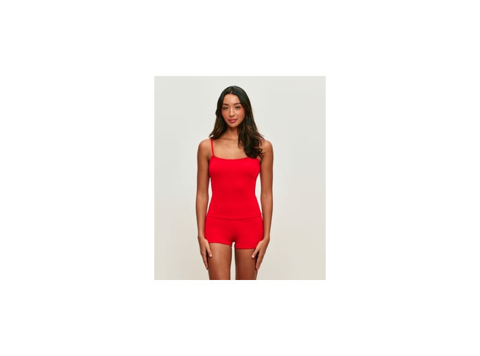 Top débardeur rouge en pointelle à nœuds satinés