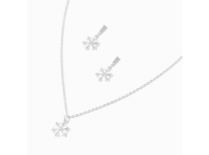 Parure de bijoux flocon de neige en zircon cubique couleur argentée - Lot de 2