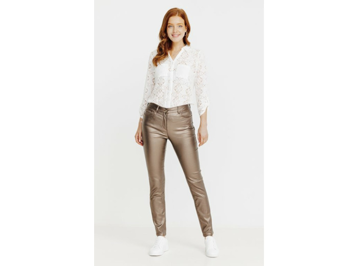 Pantalon enduit coupe slim détails lurex