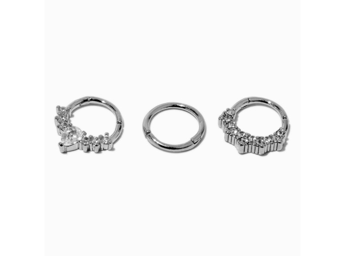 Anneau de nez septum couronne 1,2 mm couleur argentée - Lot de 3