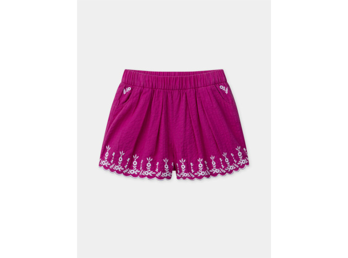 Short évasé rose fuschia à broderies fleuries Fille