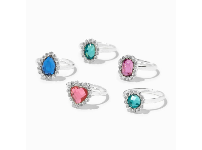 Bagues couleur argentée strass tons de joyaux Claire's Club - Lot de 5