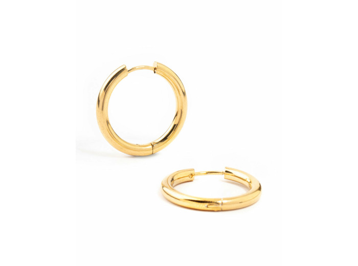 Waterproof Gold Plated Stainless Steel Clicker Hoop Earrings 24 MM