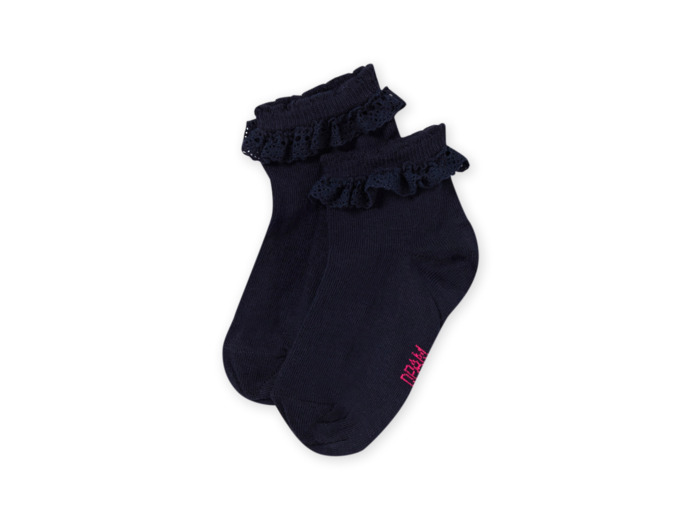 Chaussettes bleu nuit détail dentelle enfant fille