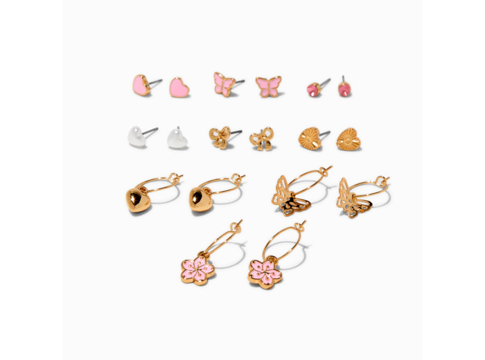Boucles d'oreilles empilables rose pastel - Lot de 9