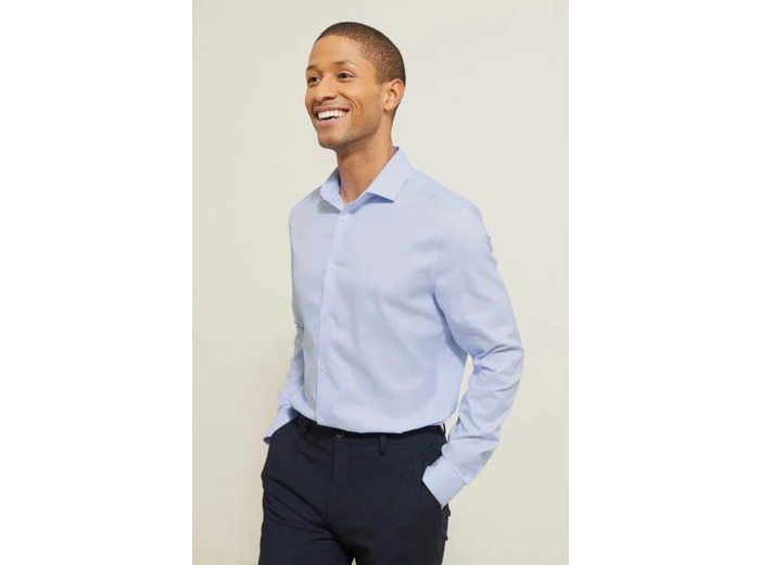 Chemise sans repassage en coton rayée - Blanc