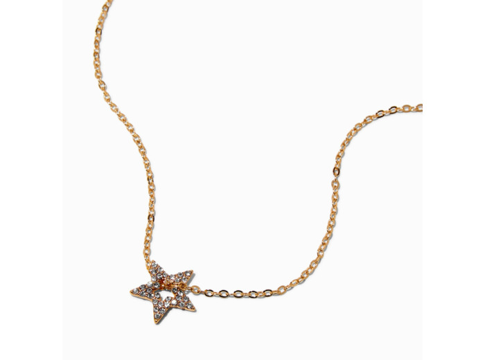 Collier à pendentif étoile pavée strass couleur argentée