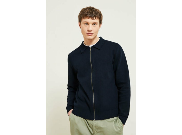 Gilet zippé col chemise - Bleu moyen