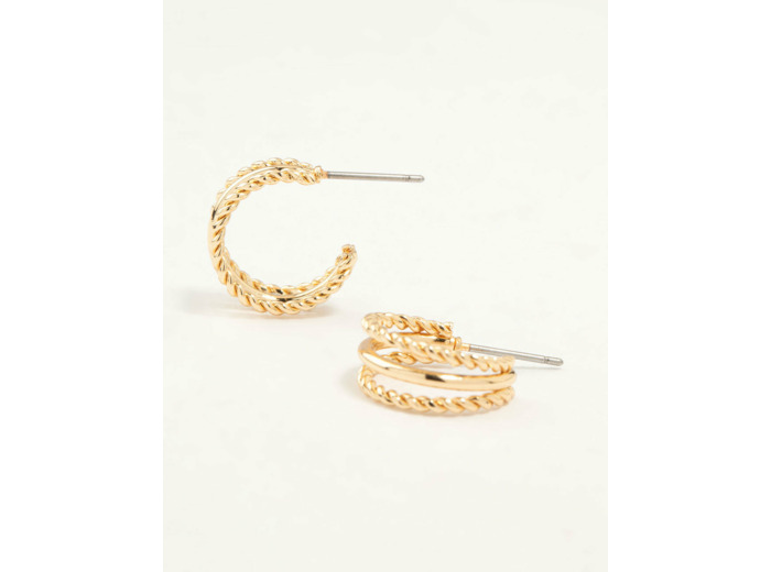 Gold Twisted and Plain Triple Huggie Earrings