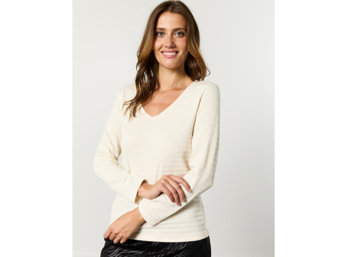 T-Shirt manches longues uni ECRU Femme