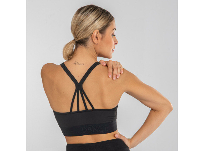 Brassière danse moderne, fines bretelles et coques amovibles - Femme - Noir