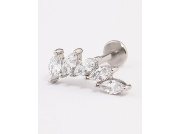 Surgical Steel Cubic Zirconia Leaf Stack Flat Back